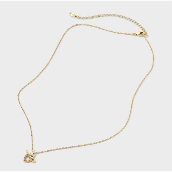 14K Gold Dipped Cubic Zirconia Open Heart Angel Wings Pendant Necklace - Gold - Picture 3 of 5